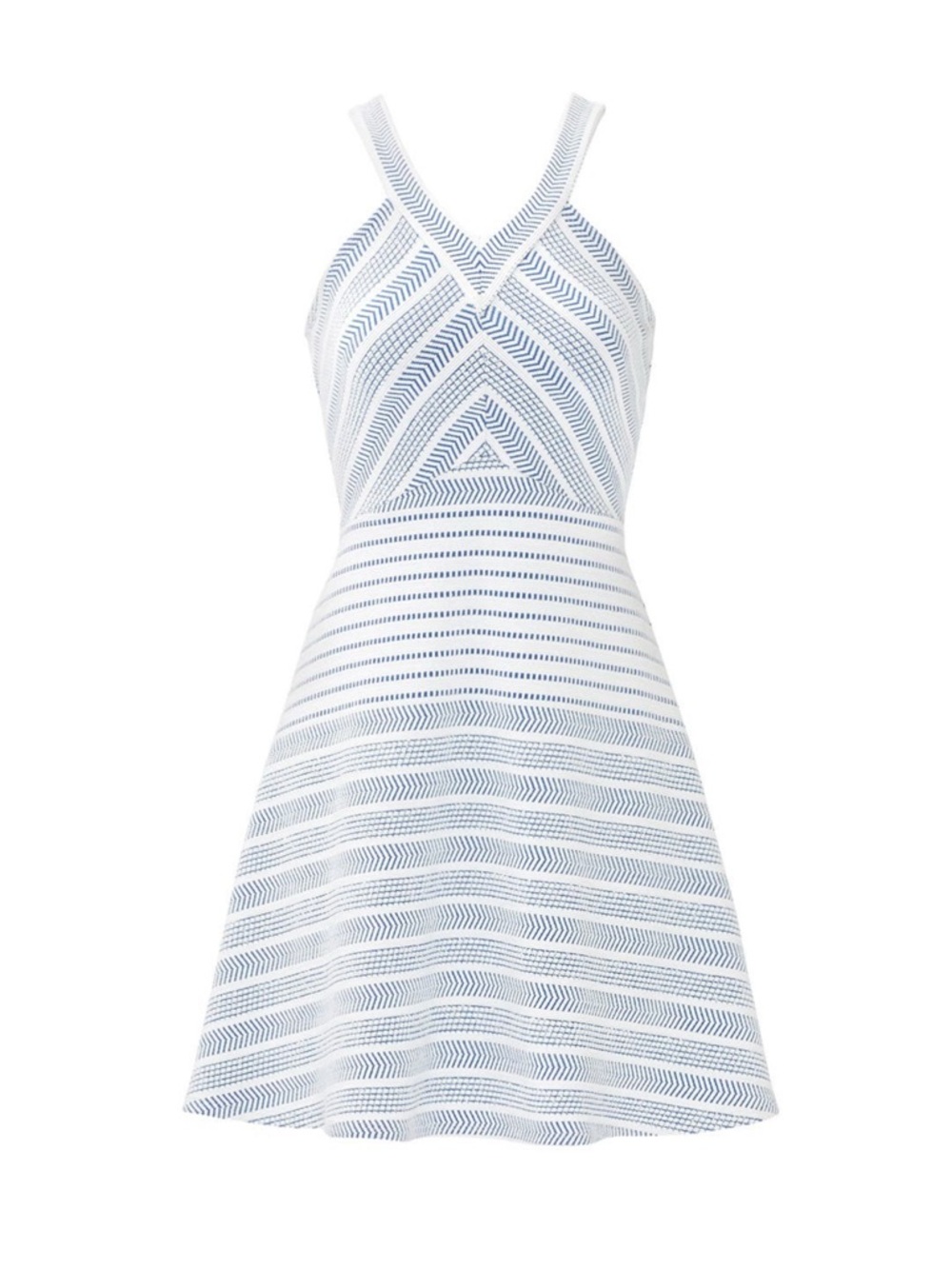 Shoshanna Heidi Knit White & Light Blue Striped Fit-and-Flare Dress - Large